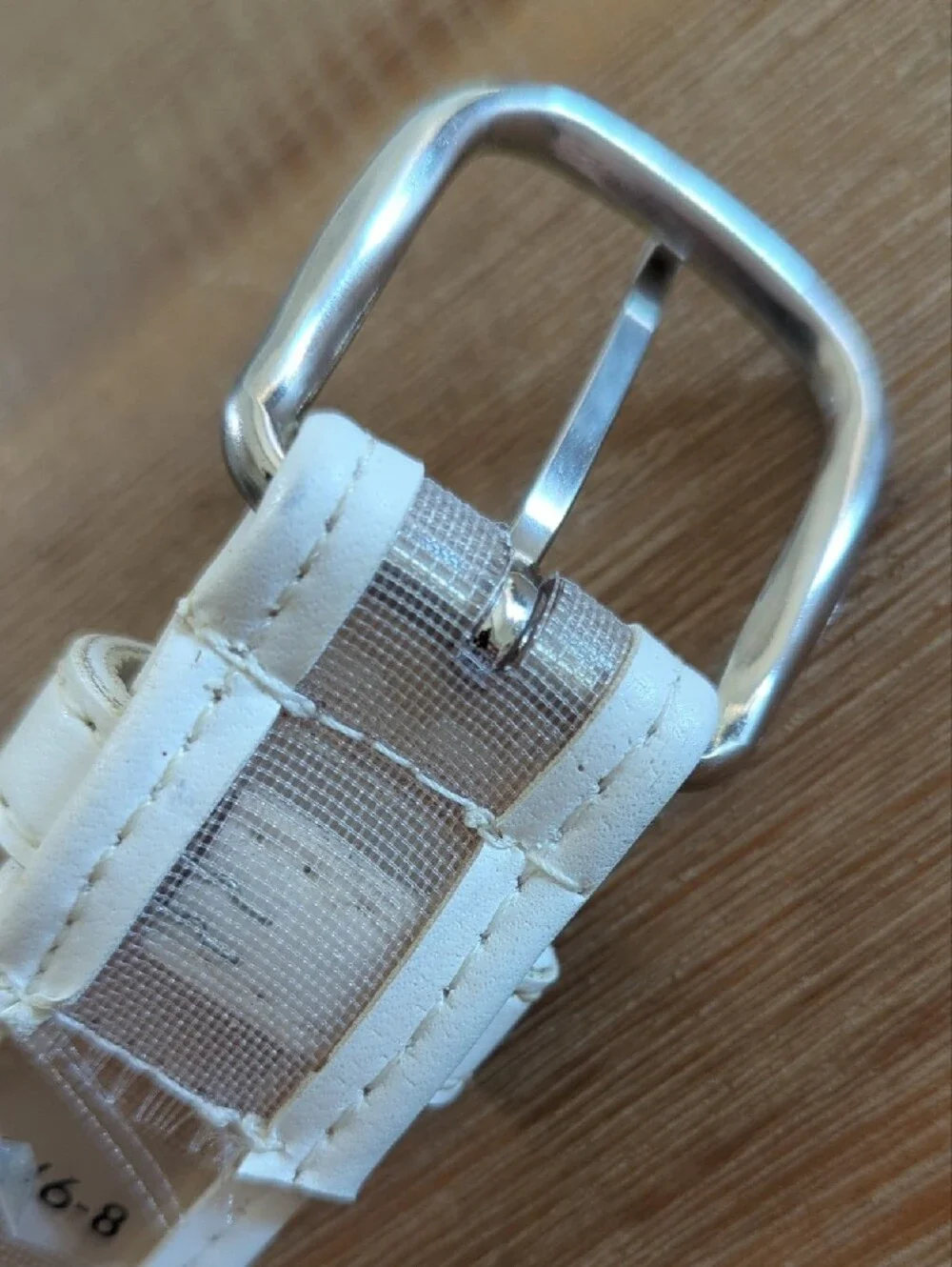 White Women's Transparent Mesh Belt with Faux Leather Contrast & Silver Buckle
